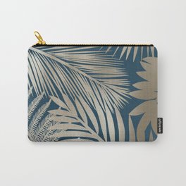 Tropical Palm Leaves, Dark Teal and Gold Carry-All Pouch