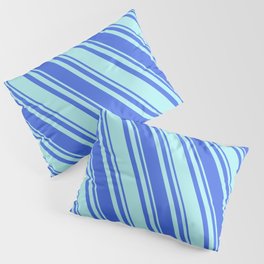[ Thumbnail: Royal Blue & Turquoise Colored Lined/Striped Pattern Pillow Sham ]