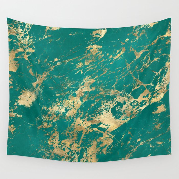 Teal & Gold Marble 06 Wall Tapestry