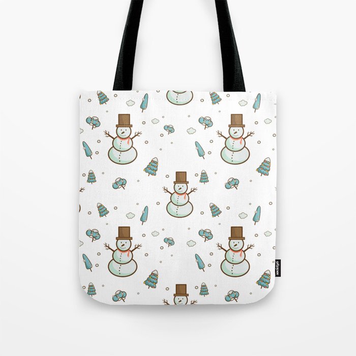 Christmas seamless pattern with snowman and Christmas tree Tote Bag