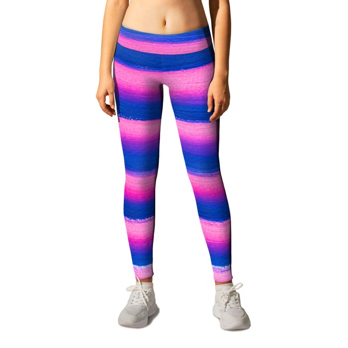 Blue and Pink Stripes with Paintbrush Texture Leggings