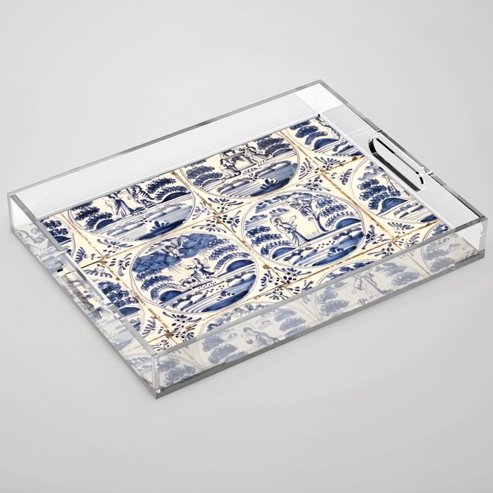Dutch Delft Blue Tiles Acrylic Tray