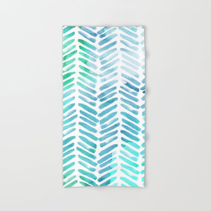 Handpainted Chevron pattern light green and aqua stripes Hand Bath Towel by Art by Simplicity of life Society6