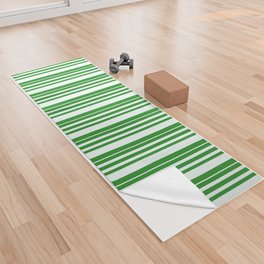 [ Thumbnail: Forest Green & Mint Cream Colored Pattern of Stripes Yoga Towel ]