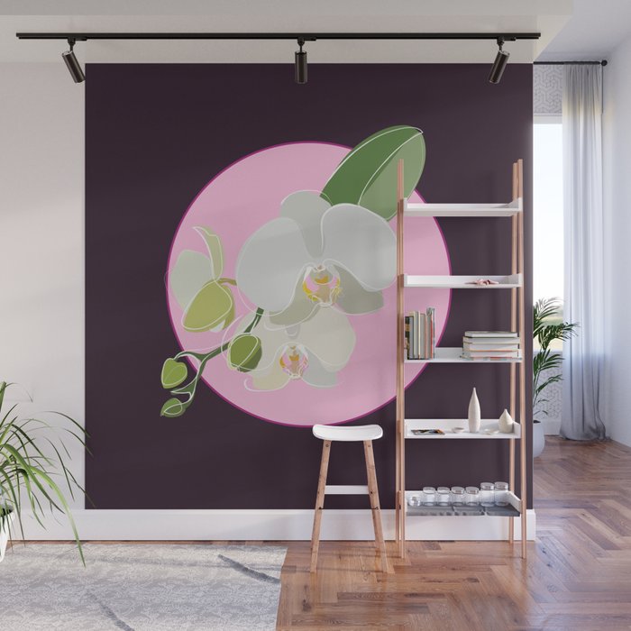 Orchid - Floral Art Design on Pink Wall Mural