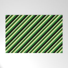 [ Thumbnail: Green, Light Yellow, Forest Green & Black Colored Stripes Pattern Welcome Mat ]