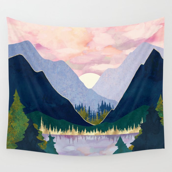 Winter Mountain Lake Wall Tapestry