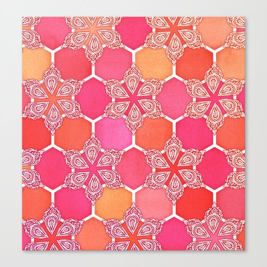 Pink Spice Honeycomb - Doodle Hexagon Pattern Canvas Print