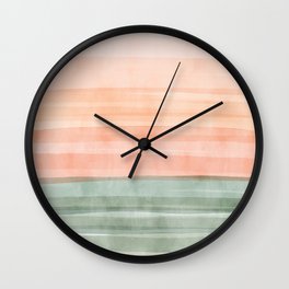 Light Sage Green Waves on a Peach Horizon, Abstract _watercolor color block Wall Clock