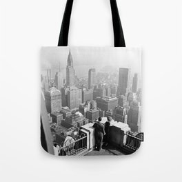 Rooftop view of Manhattan and NYC skyscraper skyline circa 1948 black and white photograph Tote Bag