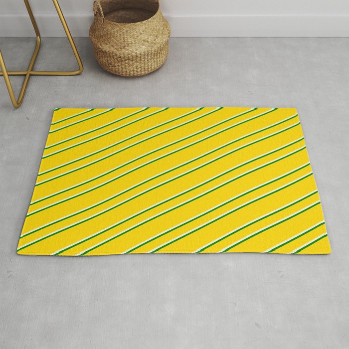 Yellow, Beige & Green Colored Lined/Striped Pattern Rug