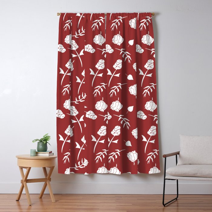 Bright Red And White Floral Pattern Blackout Curtain By