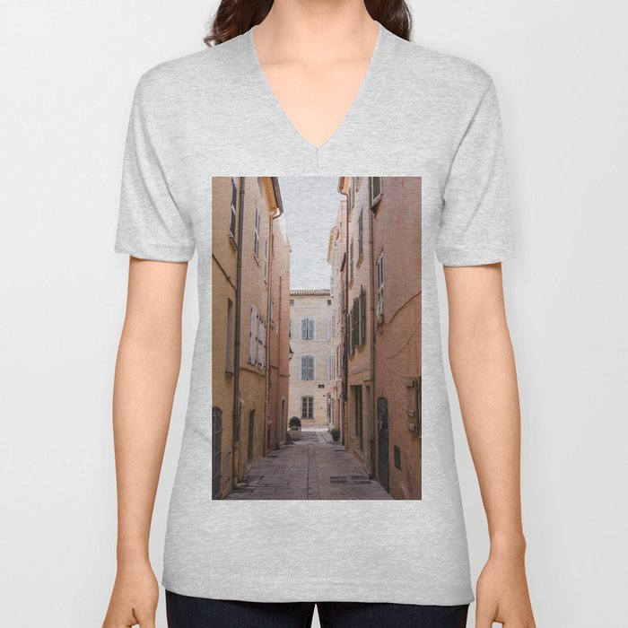 Street of Saint-Tropez in the South of France | Pastel houses | Fine Art Travel Photography V Neck T Shirt