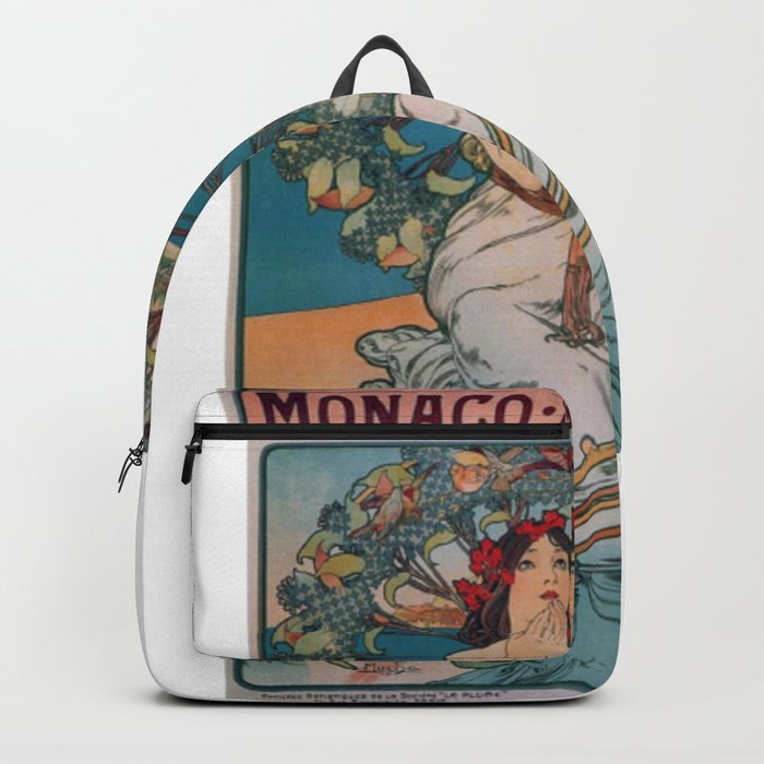 Woman Monaco Monte Carlo Mucha Colorful Artwork Art Nouveau Reproduction Backpack
