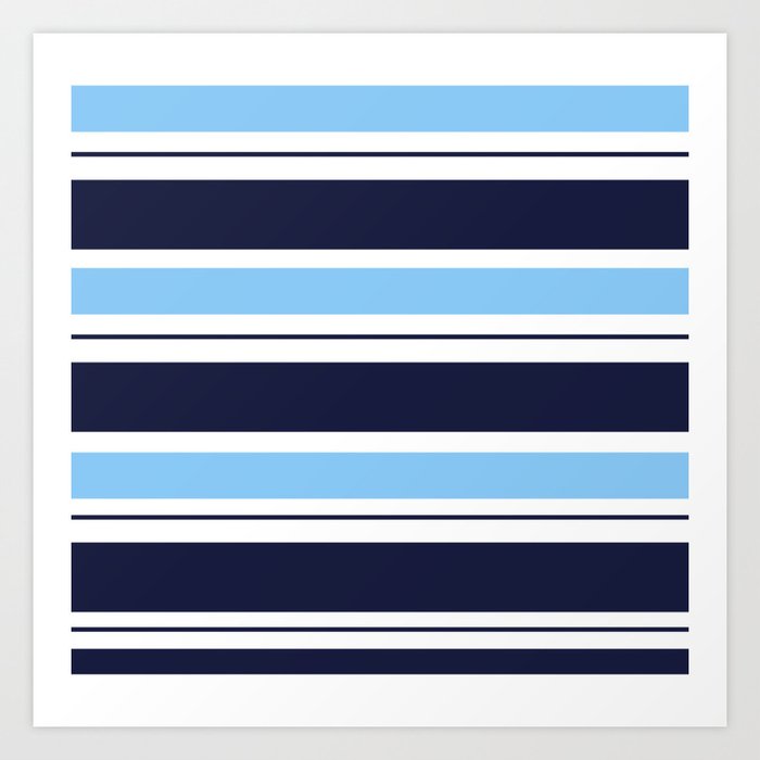 Blue Navy and Turquoise Stripes Art Print