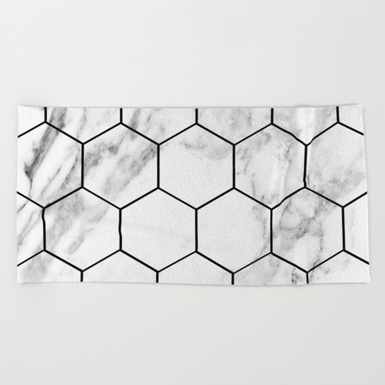 Marble hexagonal tiles - geometric beehive Beach Towel
