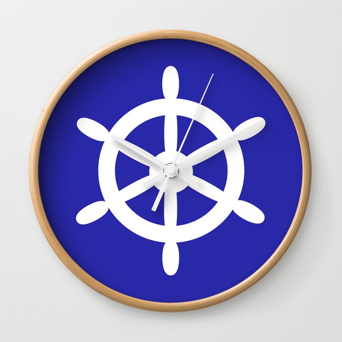 Ship Wheel (White & Navy Blue) Wall Clock