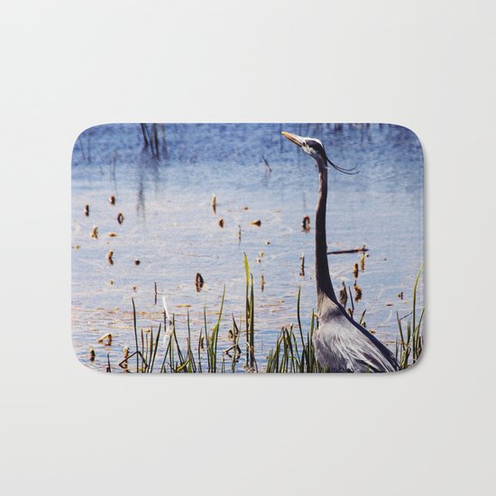 Great Blue Heron In The Florida Wetlands Bath Mat