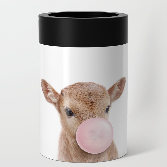 Baby Cow Blowing Bubble Gum, Pink Nursery, Baby Animals Art Print by Synplus Can Cooler