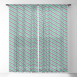 [ Thumbnail: Eyecatching Light Coral, Midnight Blue, Light Pink, Teal, and Green Colored Pattern of Stripes Sheer Curtain ]