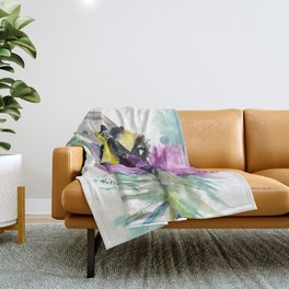 Bumblebee and Thistle Flower, honey bee floral Throw Blanket