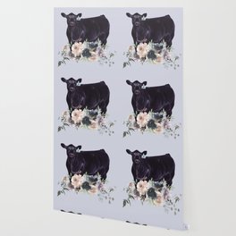 Angus Heifer with Lavender Floral  Wallpaper