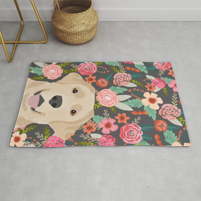 Yellow Lab dog portrait labrador retriever dog art pet friendly florals floral Rug