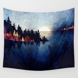 Autumn Moon Reflection Wall Tapestry