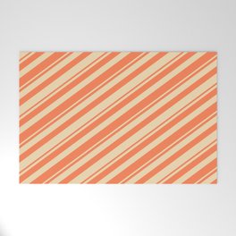 [ Thumbnail: Coral & Tan Colored Lines/Stripes Pattern Welcome Mat ]