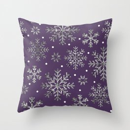 Silver snowflakes plum purple Christmas  Throw Pillow