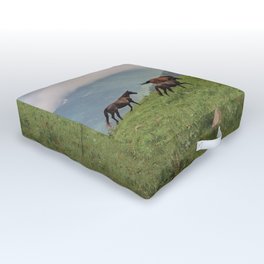 Running horses in the mountains Outdoor Floor Cushion
