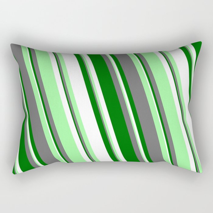 White, Green, Dim Gray, and Dark Green Colored Lines Pattern Rectangular Pillow