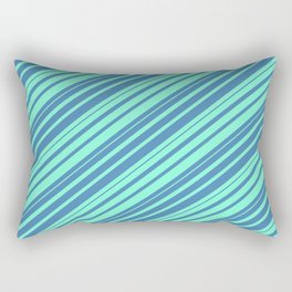 [ Thumbnail: Blue & Aquamarine Colored Striped/Lined Pattern Rectangular Pillow ]