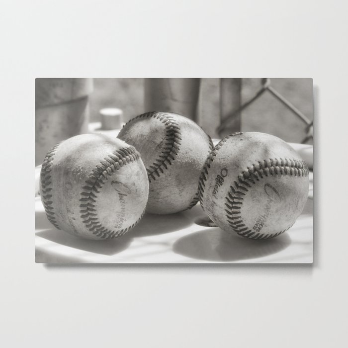 3 Baseballs on a Bucket in Sepia Metal Print