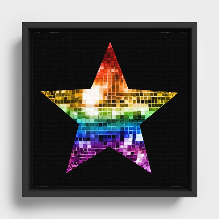 Rainbow Disco Ball Star Framed Canvas
