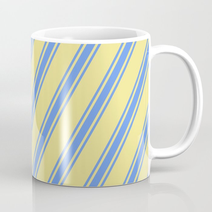 Tan & Cornflower Blue Colored Lines/Stripes Pattern Coffee Mug
