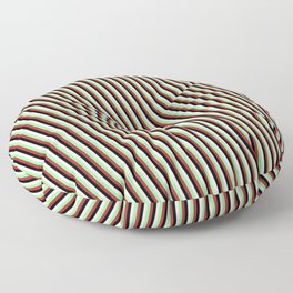 [ Thumbnail: Green, Brown, Black & White Colored Stripes Pattern Floor Pillow ]