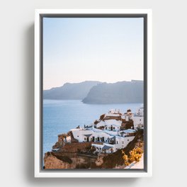 Greek Village on the Sea | White Buildings on a Hill Next to the Water | Travel Photography Fine Art Framed Canvas