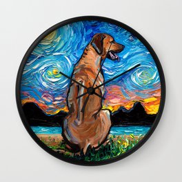 Rhodesian Ridgeback Night Wall Clock | Animal, Painting, Starrynightdog, Dog, Rhodesianridgeback, Impressionist, Night, Pet, Aja, Ajatrier 