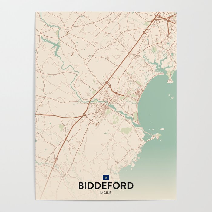 Biddeford, Maine, United States - Vintage City Map Poster