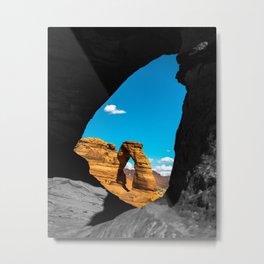 Delicate Arch Through The Eye Of The Rock - Arches National Park Metal Print | Delicatearch, Naturephotography, Blackandwhite, Rockformations, Anseladams, Photo, Moabutah, Mountainlandscape, Uniqueperspective, Landscapeprint 