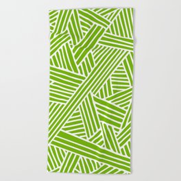 Abstract apple green & white Lines and Triangles Pattern - Mix and Match with Simplicity of Life Beach Towel