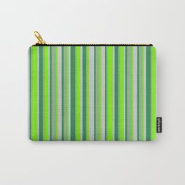 [ Thumbnail: Dark Sea Green, Sea Green, Light Grey, and Green Colored Lines/Stripes Pattern Carry-All Pouch ]