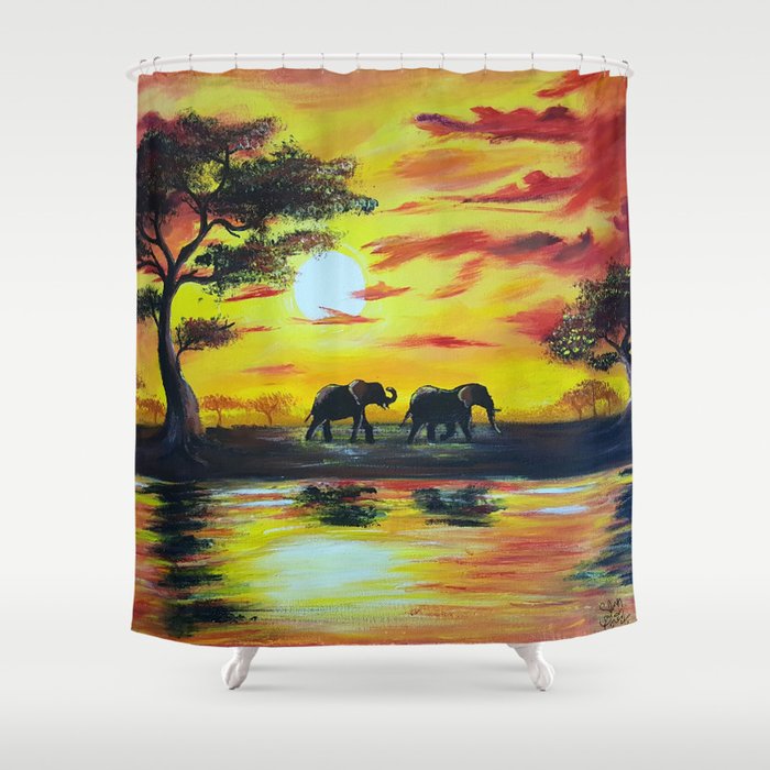 Elephant Silhouette Shower Curtain