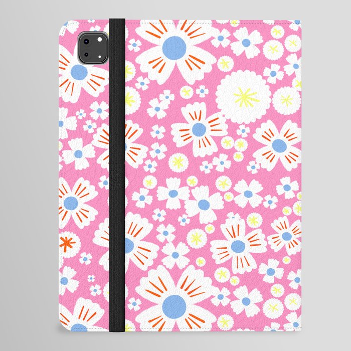Retro Modern Daisies Pink and Blue iPad Folio Case
