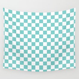 Aqua Checkerboard Pattern Wall Tapestry