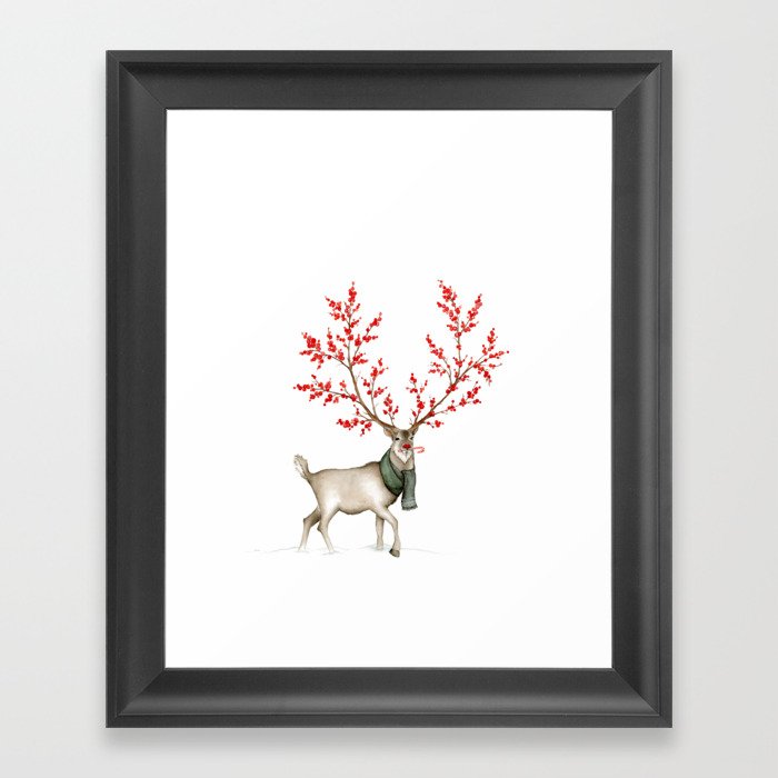 Rudolph the Winterberry Antler'd Reindeer Framed Art Print
