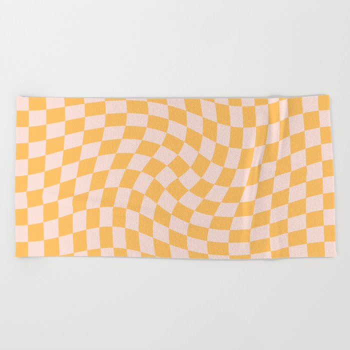 Check I - Yellow Twist — Checkerboard Print Beach Towel