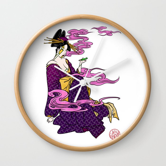 Bijinga - Smoking woman in kimono Wall Clock