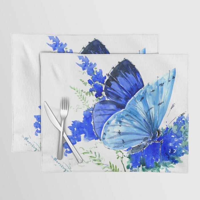 Blue Butterfly, blue butterfly lover blue room design floral nature Placemat